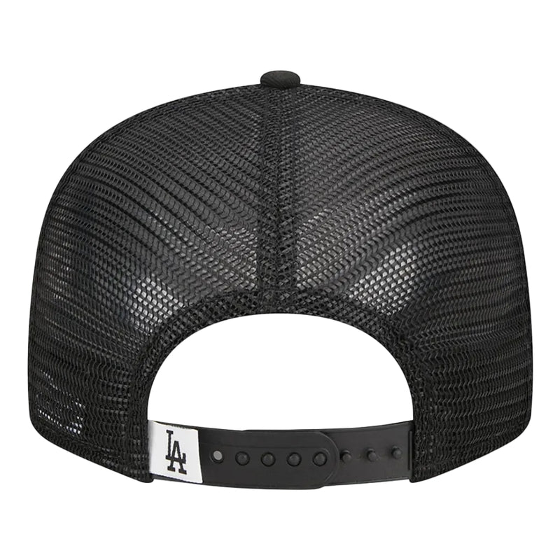 Load image into Gallery viewer, Black mesh cap with a white Dodgers logo on a white background
