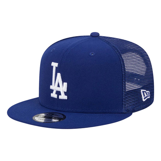 Blue Dodgers baseball cap with white logo on a white background