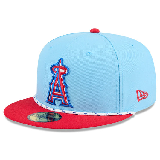 Light blue and red Angels cap with 'American Flag' Angels logo on a white background