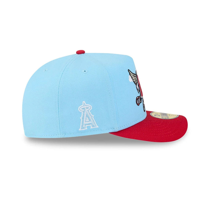 Load image into Gallery viewer, Light blue and red baseball cap with logo on a white background
