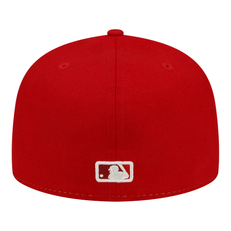 Load image into Gallery viewer, Red baseball cap with a white MLB logo on a white background
