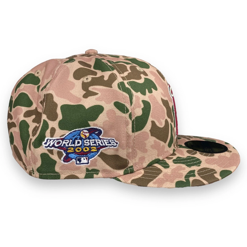 Load image into Gallery viewer, Camouflage baseball cap with World Series 2002 logo on a white background
