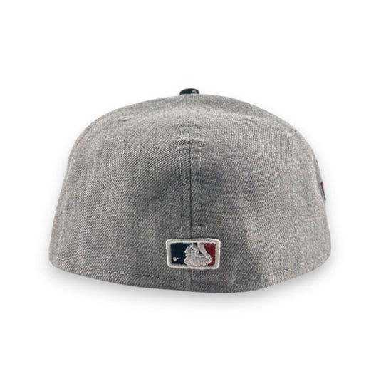 Gray baseball cap with a logo on a white background