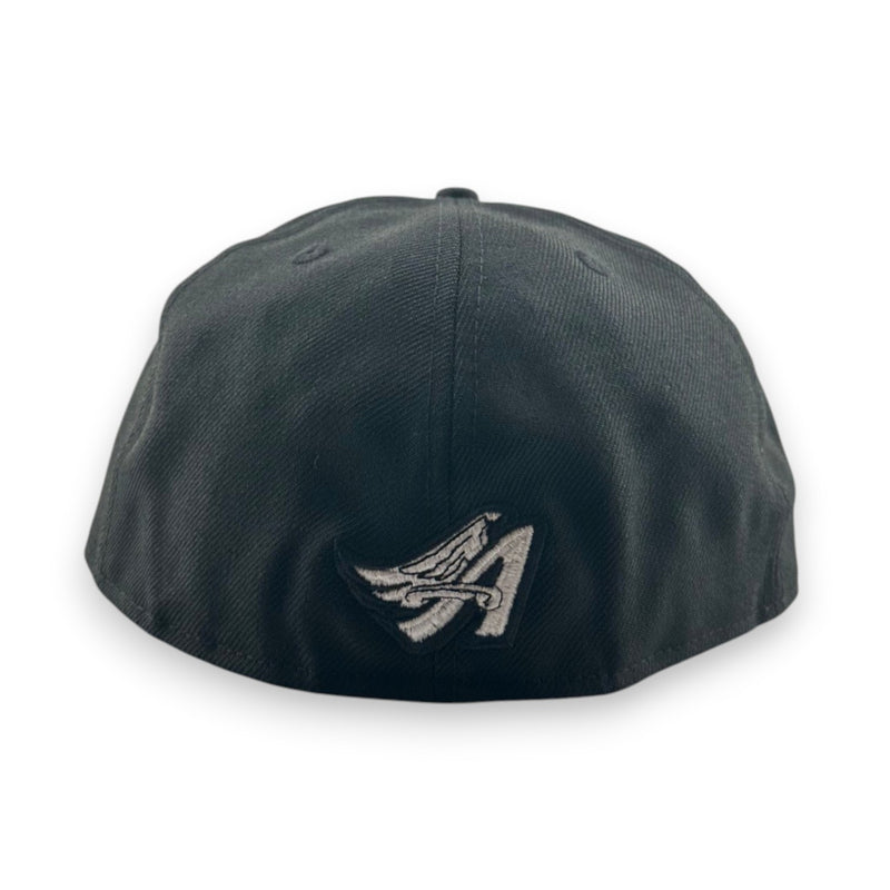 Load image into Gallery viewer, Black cap with a white Angels logo on the back against a white background
