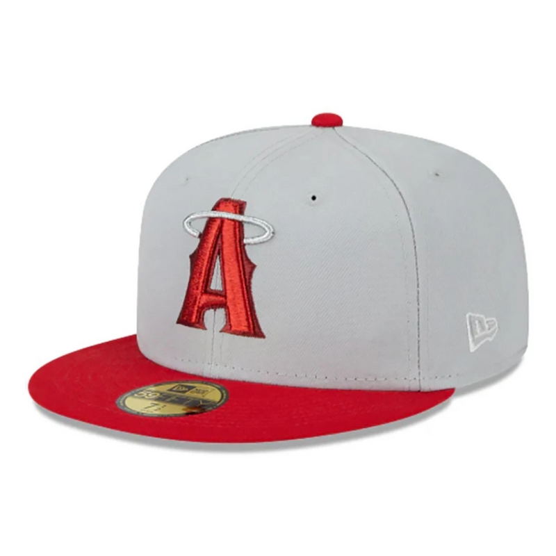 Load image into Gallery viewer, Gray and red Angels cap with a logo on a white background
