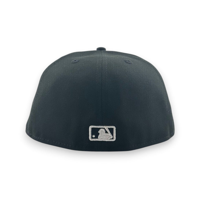 Load image into Gallery viewer, Black baseball cap with a logo on the back against a white background
