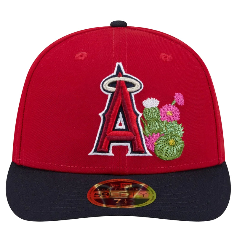 Load image into Gallery viewer, Red and navy Angels cap with a logo and cactus design on a white background
