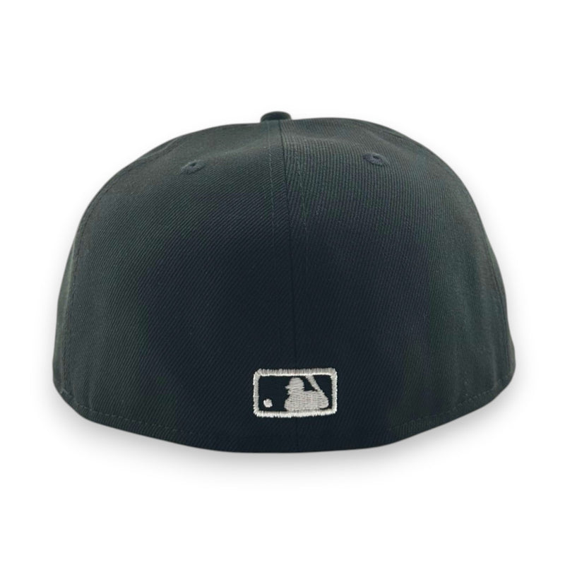 Load image into Gallery viewer, Black baseball cap with a logo on the back against a white background

