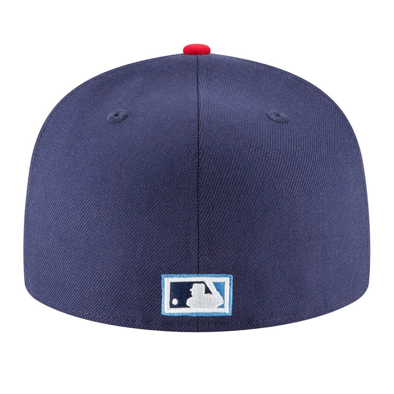 Load image into Gallery viewer, Navy blue baseball cap with a logo on the back against a white background
