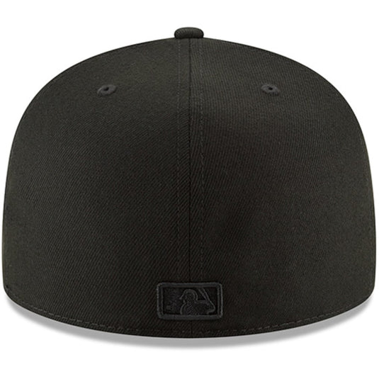 Black baseball cap with a logo on the back against a white background
