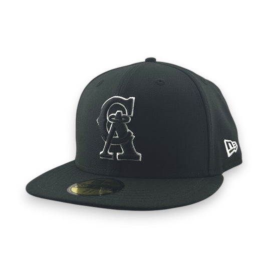 Black cap with a the California Angels 'CA' logo on a white background