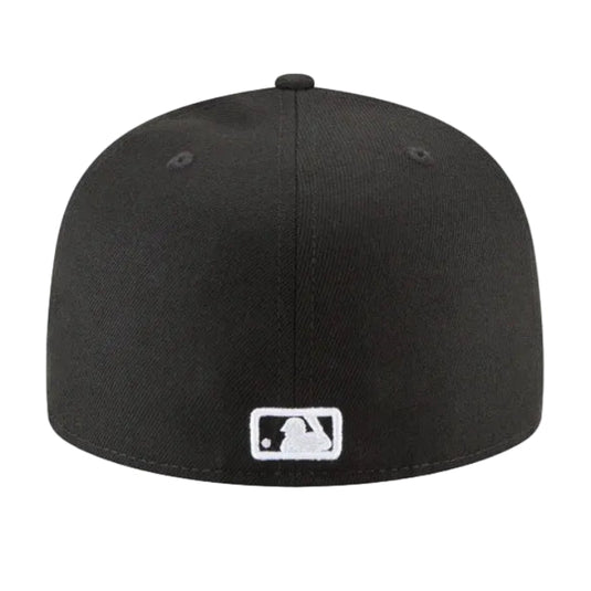 Black baseball cap with a logo on a white background