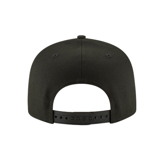 The back of a New Era Basic black snapback cap.