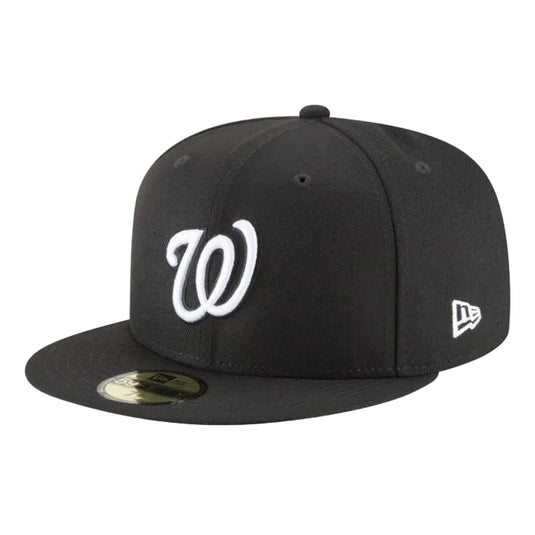 Black baseball cap with white logo on a white background