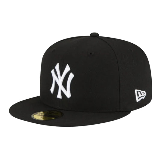 Black Yankees cap with white logo on a white background