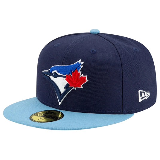 Two-tone blue and light blue Blue Jays cap with a logo on a white background