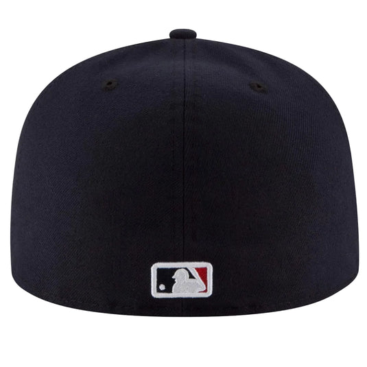The back of New Era 59Fifty Boston Red Sox navy blue baseball cap with a MLB logo on the back center.