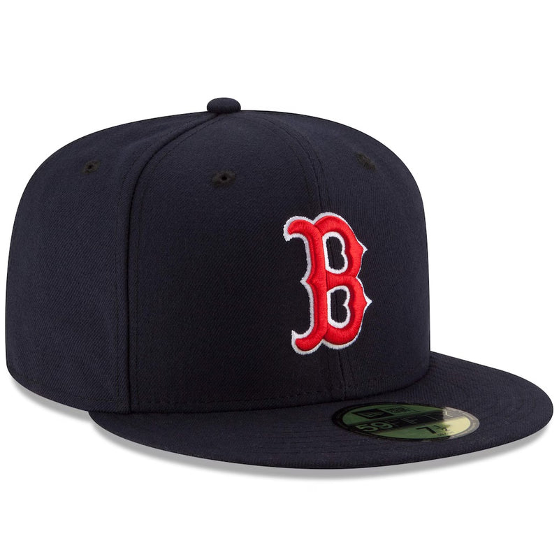 Load image into Gallery viewer, New Era 59Fifty navy blue baseball cap with red 'B' team logo for MLB Boston Red Socks. 

