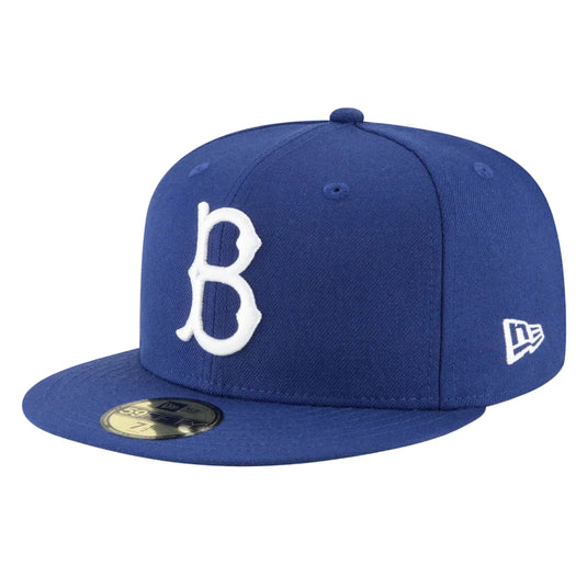 Blue Brooklyn Dodgers cap with white 'B' logo on a white background