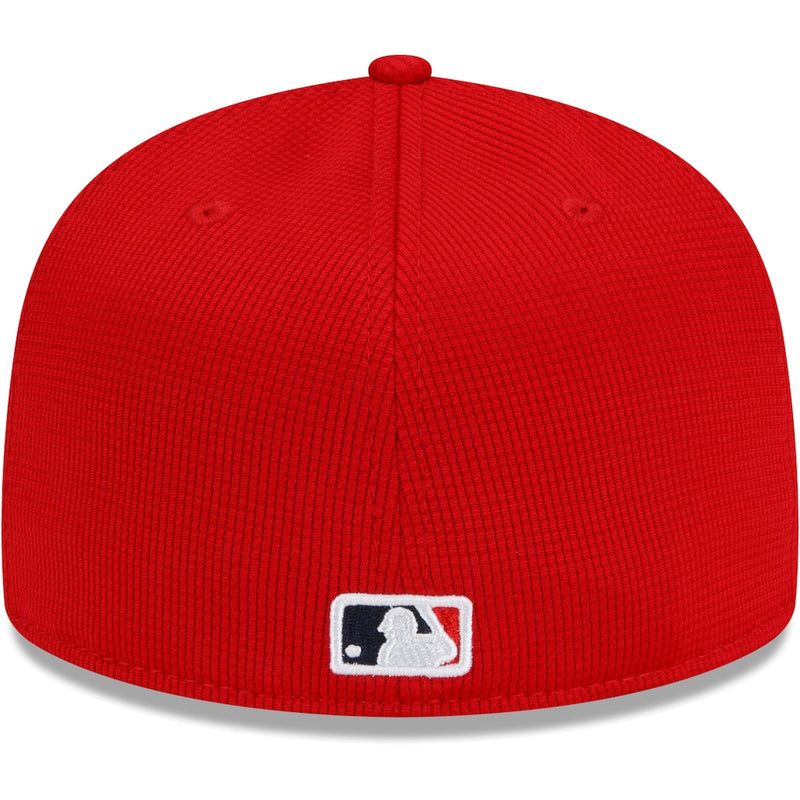 Load image into Gallery viewer, Red baseball cap with MLB logo on a white background
