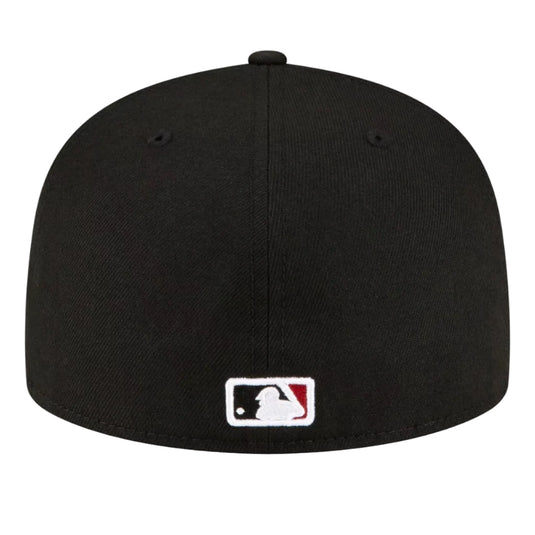 Black baseball cap with MLB logo on a white background