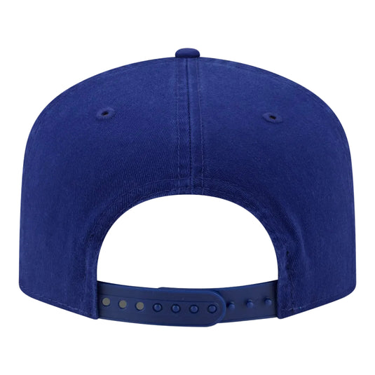 The back view of a royal blue snapback cap on a solid white background.