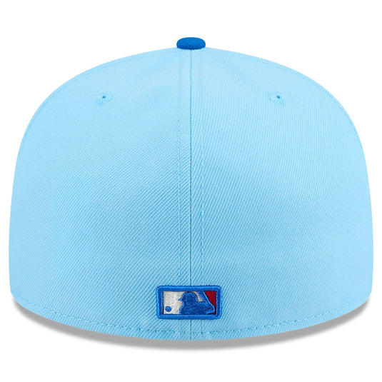 Light blue baseball cap with the MLB logo on the back against a white background