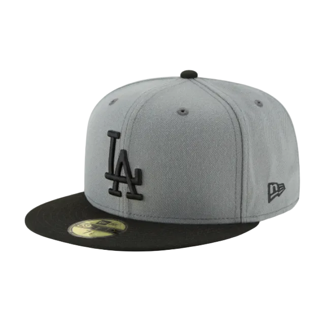Load image into Gallery viewer, Gray and black baseball cap with LA logo on a white background
