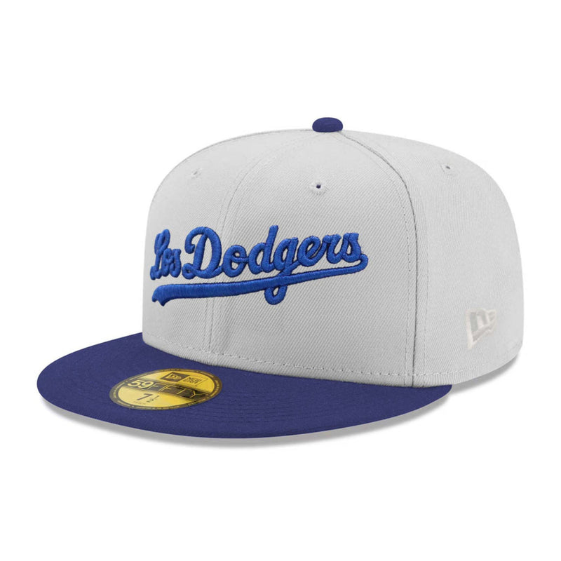 Load image into Gallery viewer, Gray and blue Los Angeles Dodgers cap on a white background
