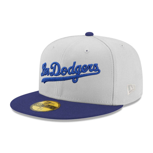 Gray and blue Los Angeles Dodgers cap on a white background