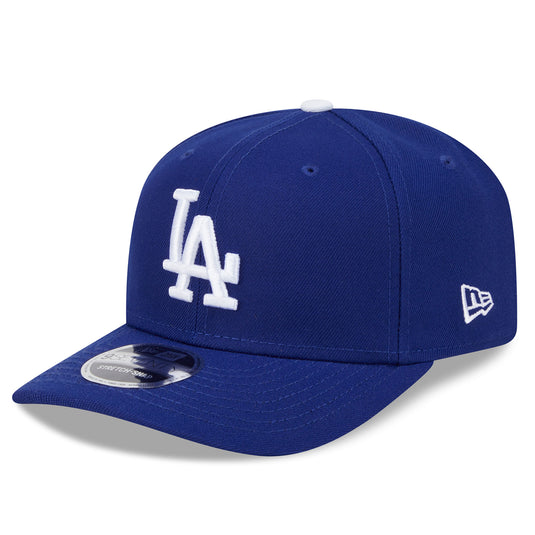 Blue baseball cap with white logo on a white background