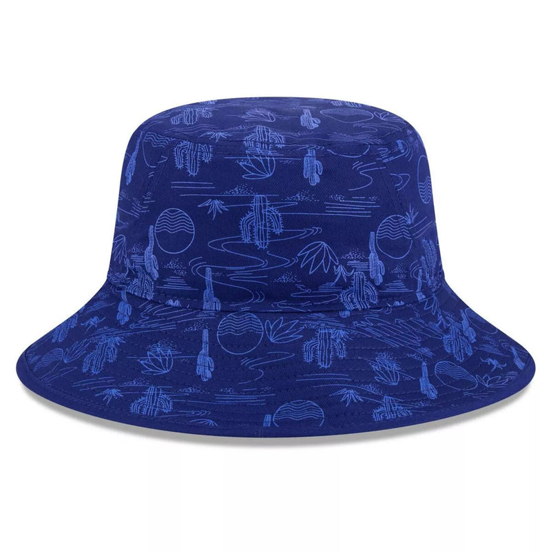 Load image into Gallery viewer, A royal blue bucket hat featuring a lighter blue line-art desert landscape pattern, shown against a plain white background.
