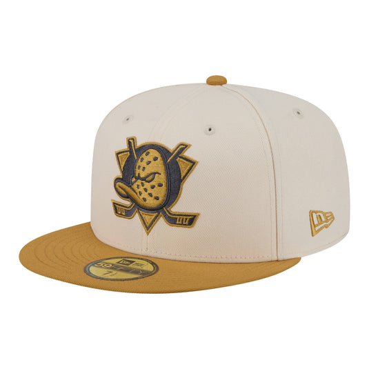 Beige and brown Ducks cap with logo on a white background