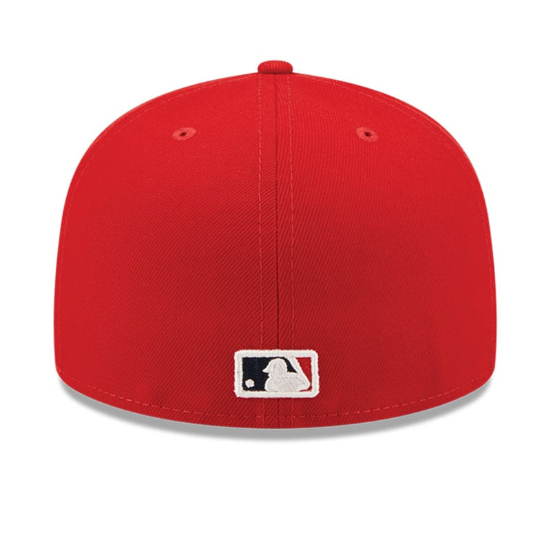 Load image into Gallery viewer, Red baseball cap with MLB logo on a white background
