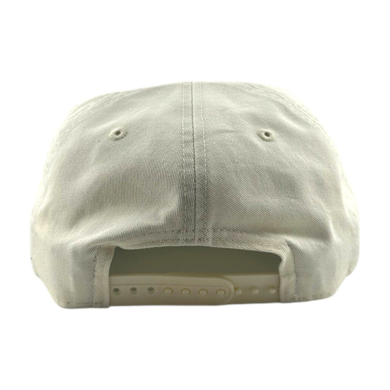 Load image into Gallery viewer, The back view of a light beige or off-white cotton baseball cap with a snapback closure, shown on a plain white background.
