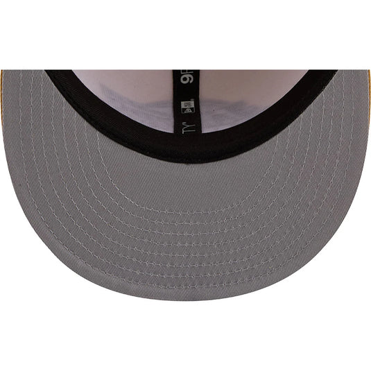 Close-up of a gray cap with a black rim on a white background