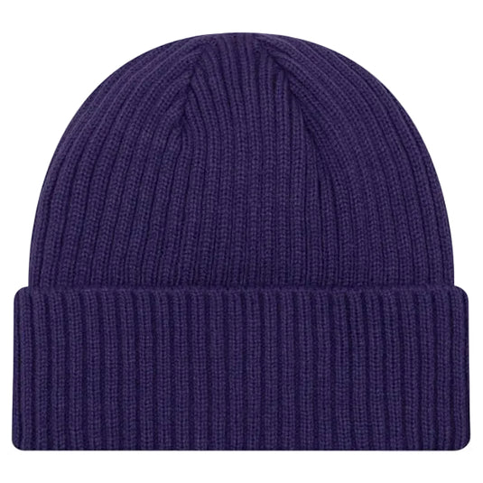 Back side of a purple Lakers knit beanie