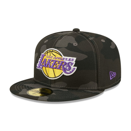 Black camouflage cap with Los Angeles Lakers logo on a white background