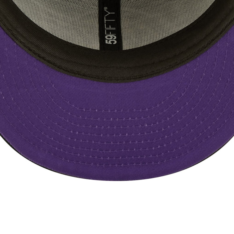 Load image into Gallery viewer, Close-up of a purple baseball cap with a black mesh back and '59Fifty' logo.
