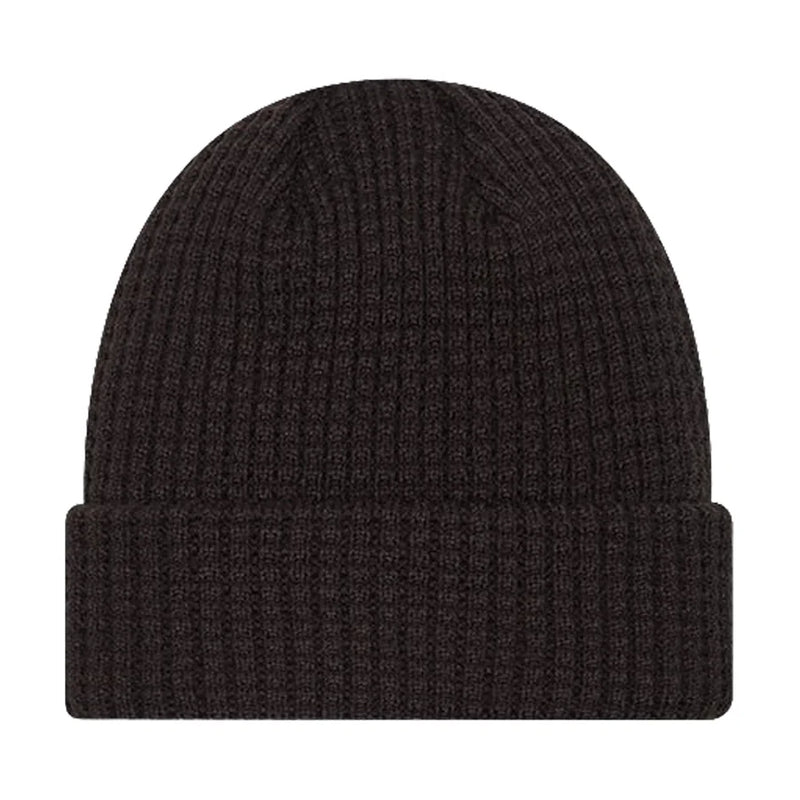 Load image into Gallery viewer, Back side of a black waffle knit cuffed beanie
