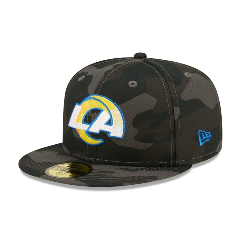 Load image into Gallery viewer, Black camouflage baseball cap with LA logo on a white background

