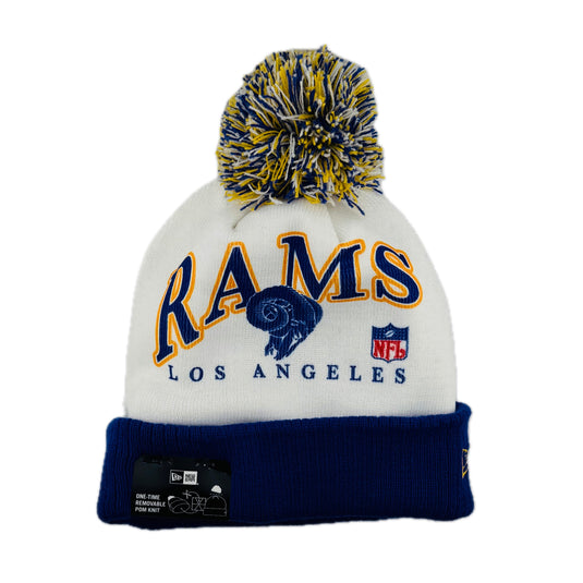 New Era NFL LA Rams Team Spirit knit beanie with blue, gold and white pom-pom.