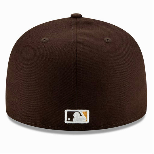 The back of the New Era SD padres 59Fifty fitted cap with a MLB logo on the bottom center. 