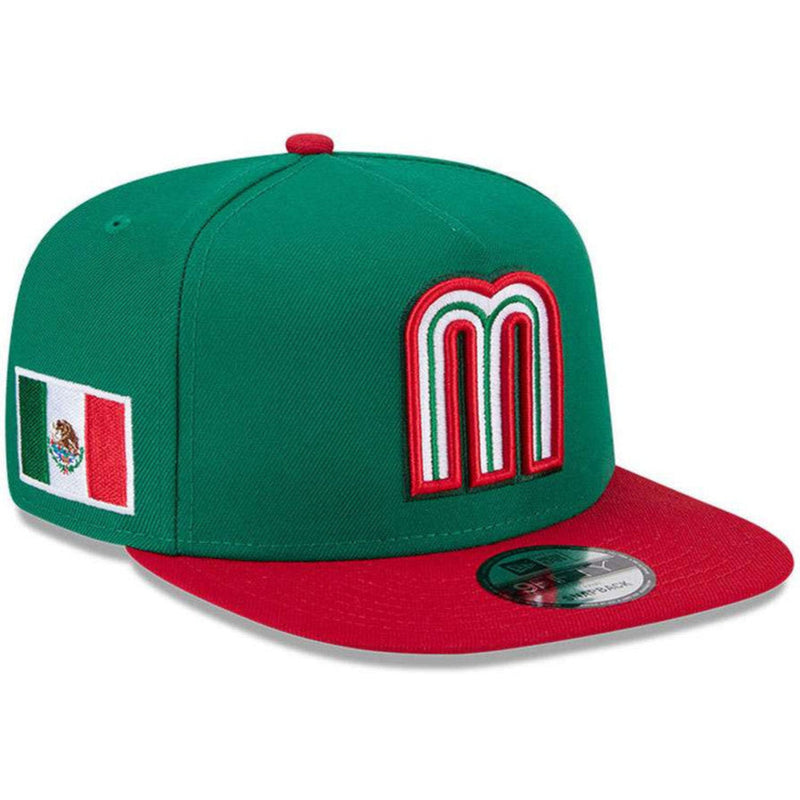Load image into Gallery viewer, Green and red cap with a logo and Mexican flag on a white background
