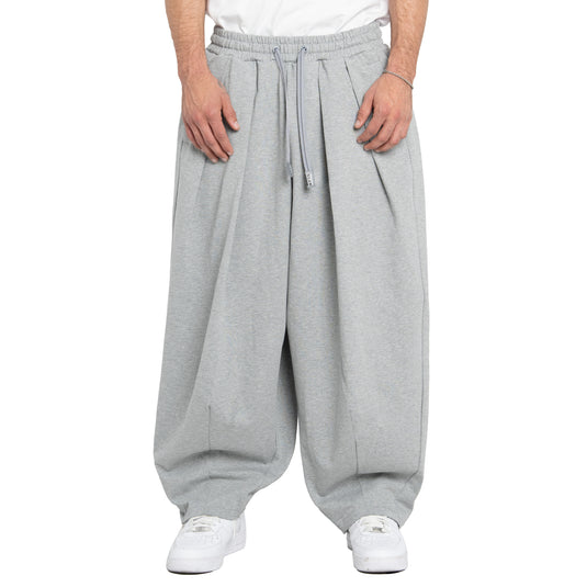 Pro Club heavy wide volume fit jersey comfort heather gray pants with pleats and tapered ankles. 