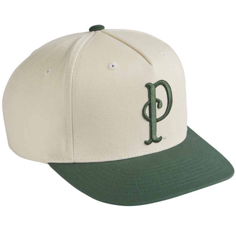 Load image into Gallery viewer, Beige and green cap with a Pendleton letter "P" embroidered on the front in green.
