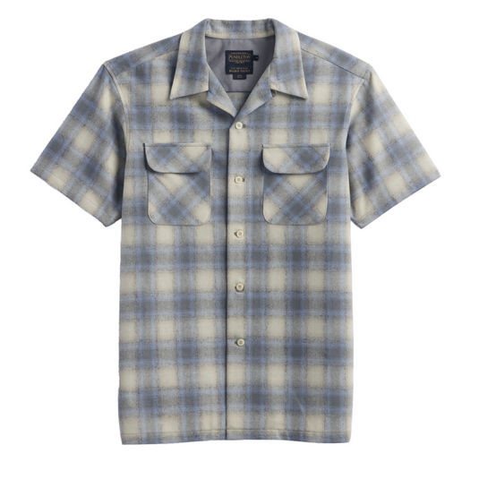 Plaid short-sleeve shirt on a white background