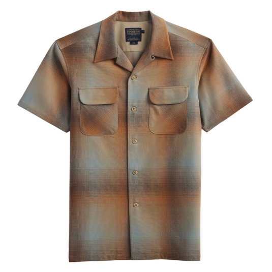 Brown short-sleeve shirt with two pockets on a white background