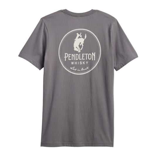 Light Gray shirt with a circular graphic of a cowboy and 'Pendleton Whisky' printed on the back