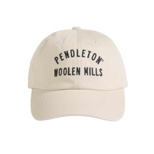 Beige cap with 'Pendleton Woolen Mills' text on a white background
